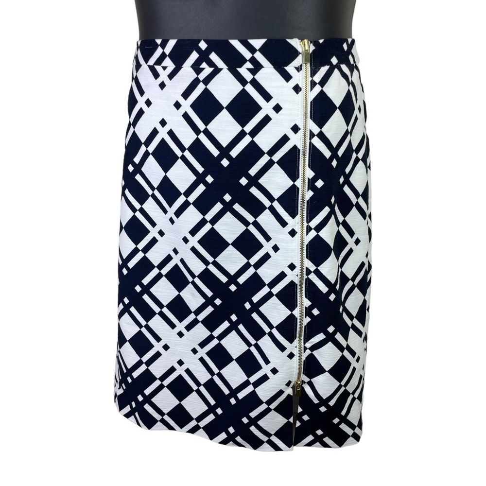 Talbots Geometric Graphic Print Pencil Skirt Gold Zipper Black White Size 8
